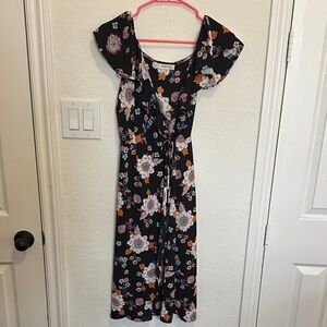 Monteau Black Floral Midi Dress